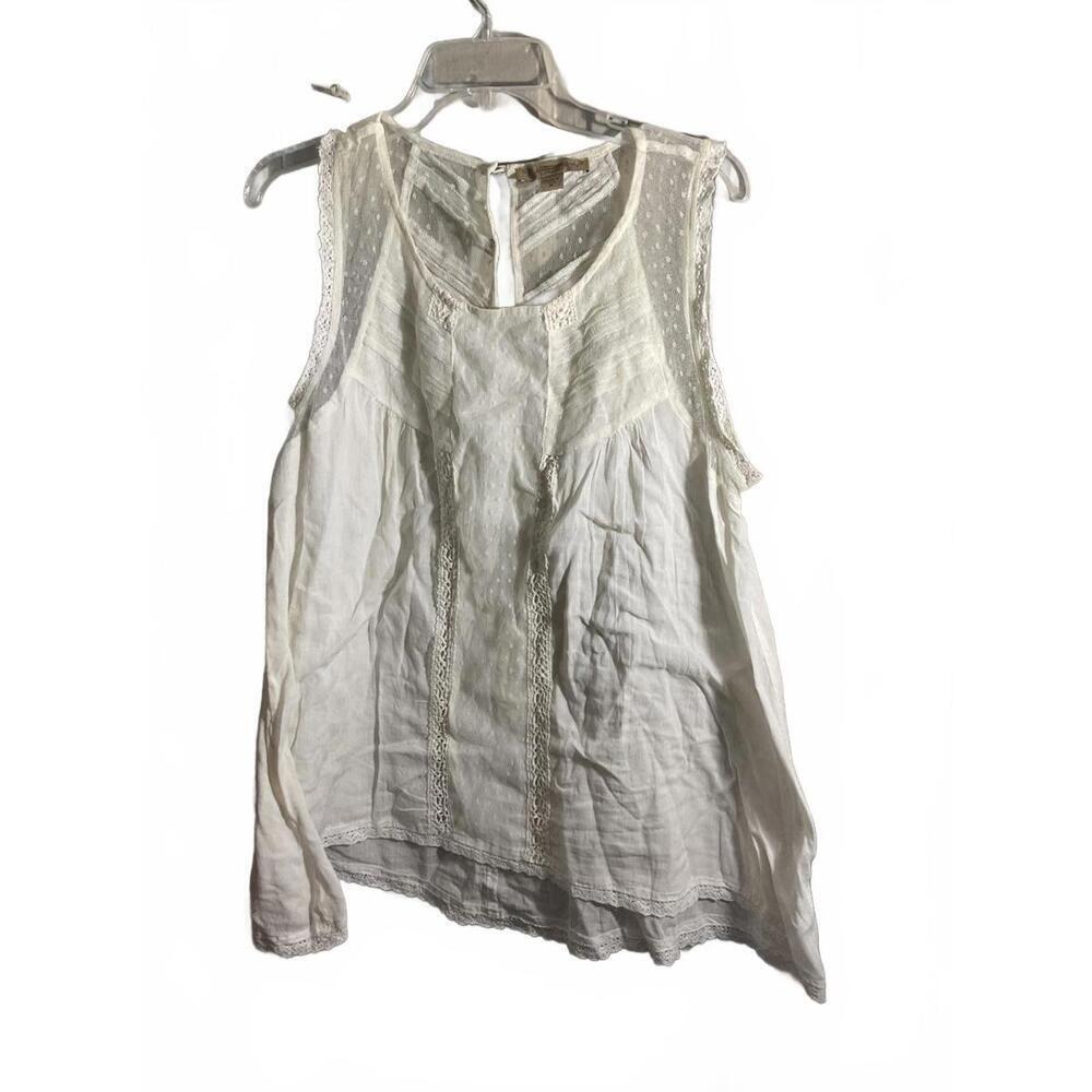 Vintage America White Lace Trim Sleeveless Top Medium